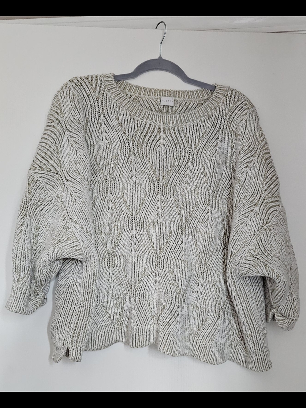 Poetry Fashion Cream/Beige/Olive Textured 100% Cotton Crew Neck Sweater, XXL, 18